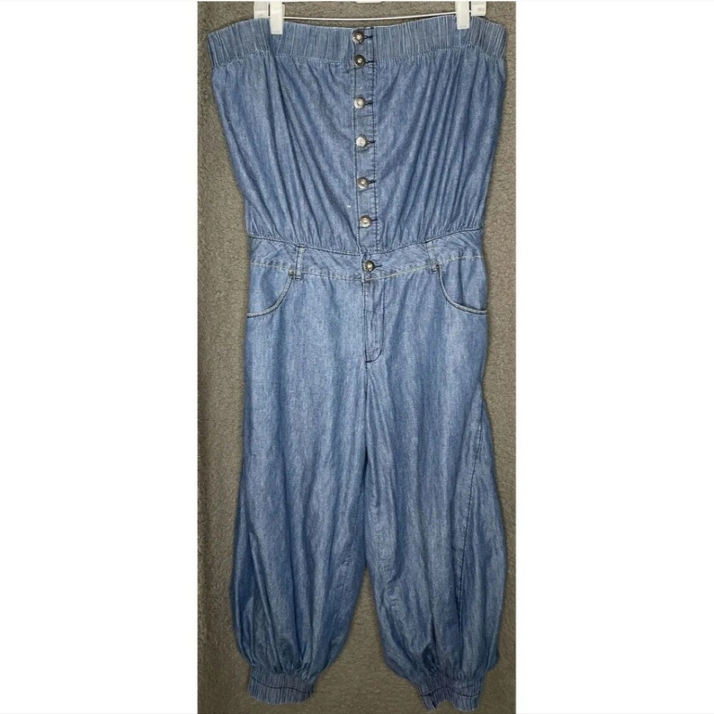NWOT Ashley Stewart Plus Size Chambray Belted Strapless Jumpsuit Size 18